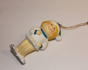 Vintage Ice Skating Ornament, Enesco Christmas Ornament, Enesco Country Cousins