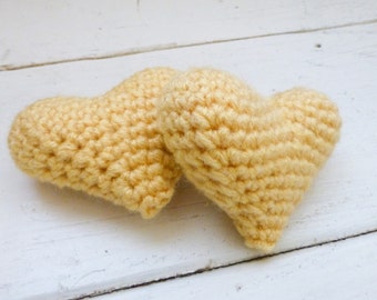 Amigurumi hearts, crochet hearts, crochet amigurumi, yellow hearts, bowl sitter, vase filler, ready to ship, handmade, hand crochet
