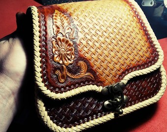 Hand-tooled leather bag handcarved handbag tooled purse