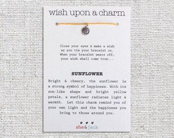SUNFLOWER - Wish Bracelet - Silver Charm - Hemp Cord - Choose Your Own Color