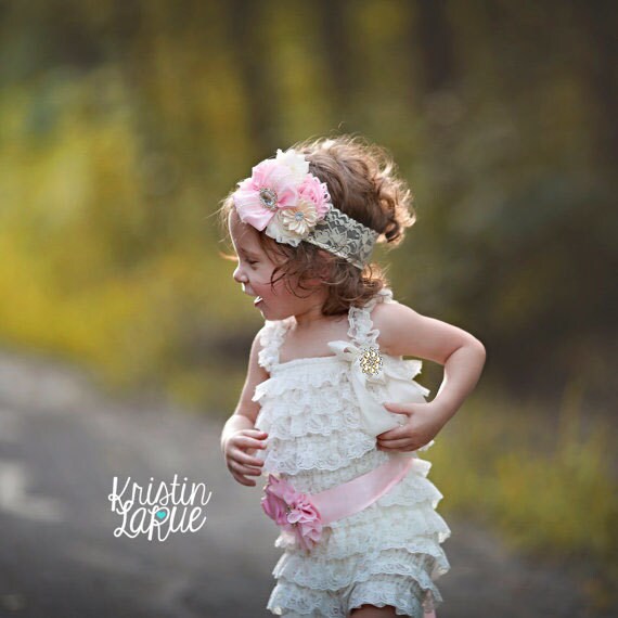 Ivory Lace Romper/Baby Romper/Ivory Baby Romper/Girl