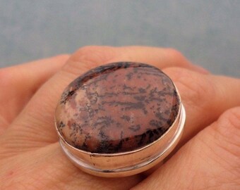 RING 925 sterling silver and dendritic Opal (BA197)
