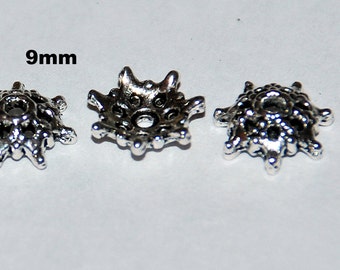 30 Antique Silver Bead Caps 9mm