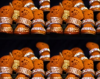 Custom-made doggy boots made with Swarovski stones