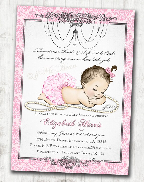 Girl Baby Shower Invitation for baby girl Pink & Silver