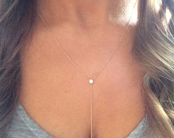 14k solid gold lariat necklace drop necklace Y necklace