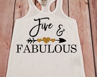 Five and Fabulous Birthday Racer Gold Birthday Shirt Baby Girl 5th Birthday Gold Sparkle 5th Birthday Dress Fifth Birthday Outfit