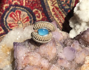Size 5.5 Chalcedony Sterling Silver Wire Wrapped Ring - Size 5.5 Wire Wrap Ring Chalcedony Sterling Silver Heady Wire Wrapped Ring