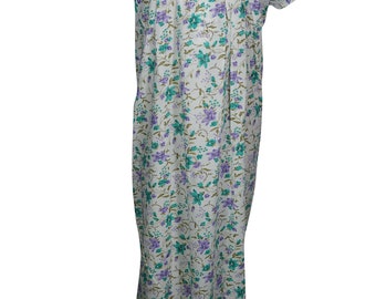 Long Maxi Caftan Dress Printed Cotton Cap Sleeves Bohemian Fashion Summer Nightwear House Dress XL