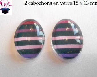 2 cabochons glass 18mm x 13mm theme stripe