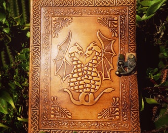 Leather Journal – Two Dragons Notebook – Leather Medieval Journal - Rustic Blank Book - Leather Travel Book - Leather Handmade Notebook