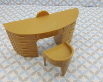 Plasco Vanity with Stool Tan Toy Dollhouse Traditional Style 1944 MCM retro