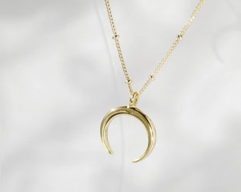 Gold Horn Necklace, tusk necklace, double horn necklace