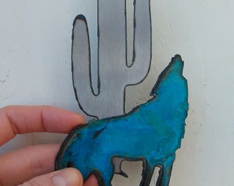 Patina Coyote Saguaro Mini Sculpture