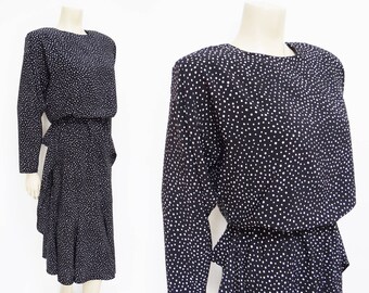 Vintage Dress, UK12, Spotty Dress, Christmas Dress, Vintage Clothing, Designer Vintage, British Vintage, Dress, Polka Dot Dress, Black Dress