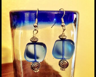 Sleek Swirls and Blue Glass earrings
