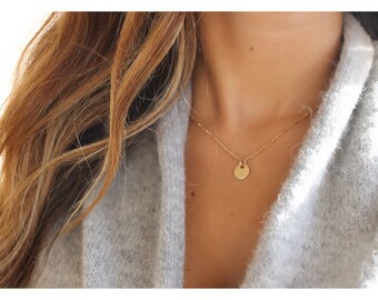 gold disk initial jewelry • satellite chain necklace • personalized necklace • gold initial necklace • minimalist necklace • B076