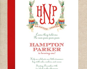 Watercolor Little Drummer Boy Invitations