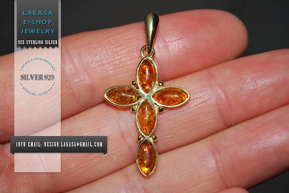 Cross Baltic Amber Sterling Silver Gold plated Jewelry Best Gift idea baptism birthday mother day Men Anniversary Woman Unisex Collection