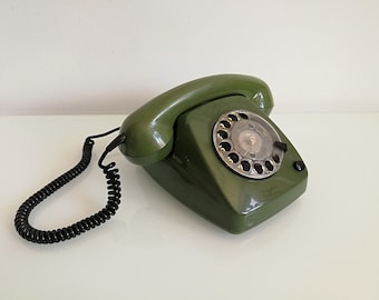 Vintage rotary phone - Olive Telephone - Green Vintage Telephone - Soviet Vintage Desk Phone