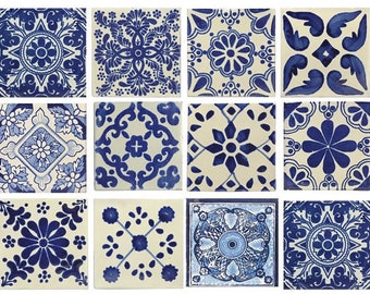 Grab Bag: Set of 4, Drink Coasters, Blue & Whites