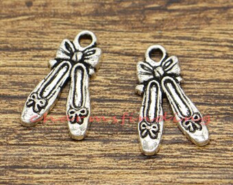 20pcs Ballet Slipper Charms Shoe Charms Antique Silver Tone 17x22mm cf0486
