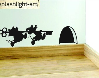 Cinderella mice with key Skirting Board vinyl sticker wall Dical mouse hole art Disney