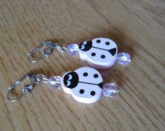 Little girl pink Ladybug earrings.