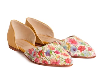 SALE - Leather shoes - Small size shoes - Women shoes - Flats - Handmade - Flowers