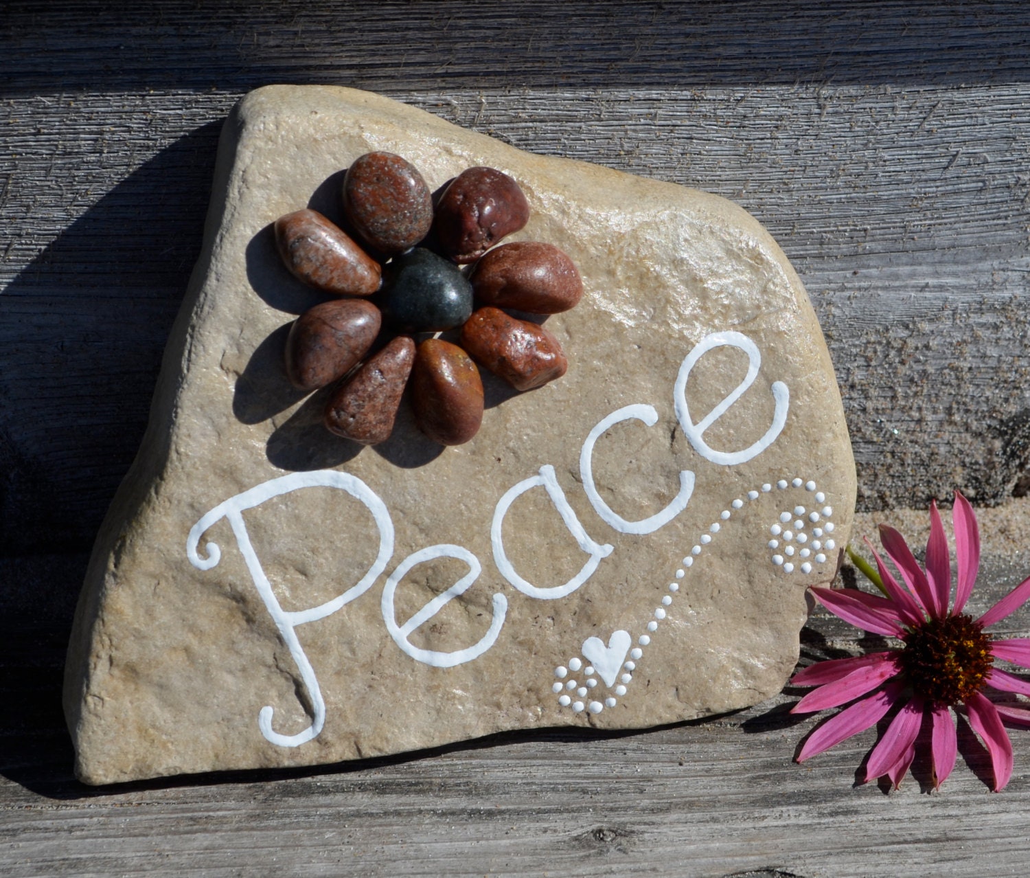 Peace Rock peace sign garden art pebble art stone flower