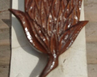 Vintage carved stinkwood flower design brooch