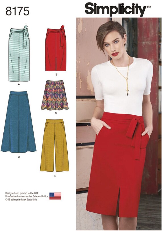 Slim Skirt Pattern, Flared Skirt Pattern, Wide Leg Cropped Pants Pattern, Simplicity Sewing Pattern 8175 Slim Skirt Pattern, Flared Skirt Pattern, Wide Leg Cropped Pants Pattern, Simplicity Sewing Pattern 8175
