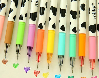 Sales 12pcs of PACK Assorted color Milky dairy cow print pattern point Gel pens L14