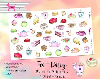 Tea - Party Sticker Handillustrated Watercolor Planner Filofax