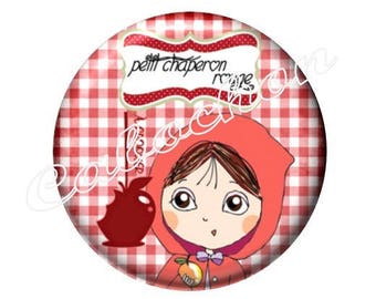 1 cabochon 30mm glass, Red Riding Hood, Wolf, fairy tale