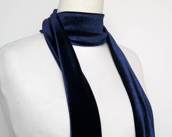 Blue Navy Velvet Scarf, Skinny Scarf Velvet, Scarf Headband, Women's Skinny Scarf, Necktie, Neck Scarf, Headband, Turban