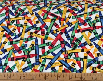 Colorful Crayons cotton fabric by the yard