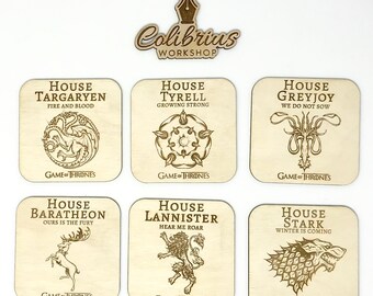 Set of 6 Game Of Thrones Wooden Coasters , Game of Thrones Gift , Coasters , Gift for Him , Gift for Her , Stark , Winter is coming , wood