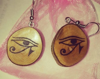 Eye of Horus All Seeing Eye Necklace / Earrings Wooden Charm Brown Eco Friendly Handmade Personalised Charms Wood Hand made Jewellery #Etsy