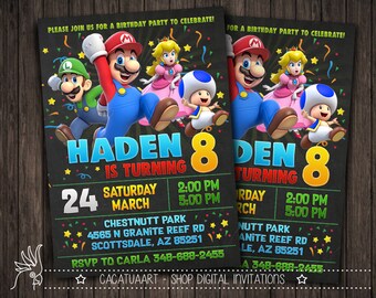 Personalized Invitation Super Mario, Mario Invitation, Super Mario Birthday Party Invitation, Mario Bros Invitation, Luigi, Yoshi, Mario