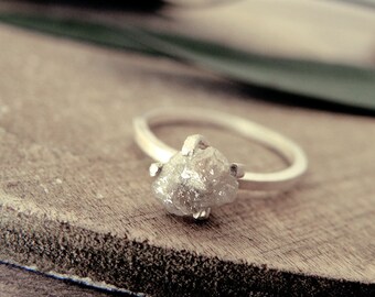 White grey diamond ring, raw diamond ring, promise ring, engagement ring, raw diamond ring, rough diamond, natural diamond, uncut diamond