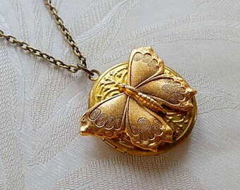 Locket, Butterfly Locket, Necklace, Gift for Her