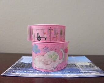 2 Washi tape 5 m Pink: elephants, and landscape