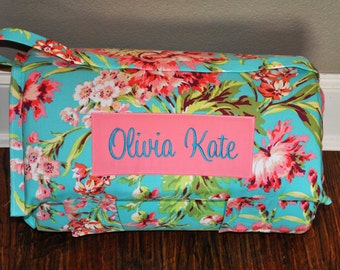 Preschool Love Bliss Kids Nap Mat - Personalized Daycare Floral Toddler Kinder Sleeping Nap Mat with Coral Minky Blanket, Preciousnprosper