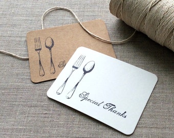 20 Fork and Spoon Mini Thank You Cards, fork spoon flat thank you cards, fork and spoon gift tags, utensil gift tags