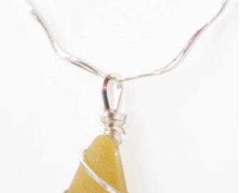 Yellow Sea Glass necklace sterling silver