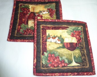 Tuscan Wine Scene Pot Holder Pair