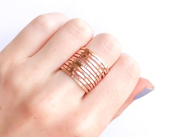 Rose Gold Stacking Rings- set of 10, Rose Gold Filled Rings