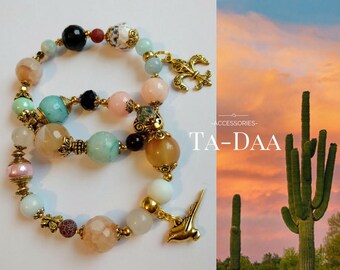 Stone Beaded Bracelet Set of Two