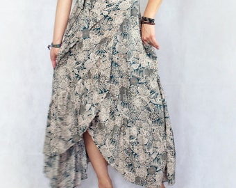 Hippie Skirt, Floral, Summer Skirt, Gypsy Skirt, Wrap Skirt, festival skirt, Maxi Skirt, Boho Skirt, Asymmetrical Skirt, Bohemian Skirt